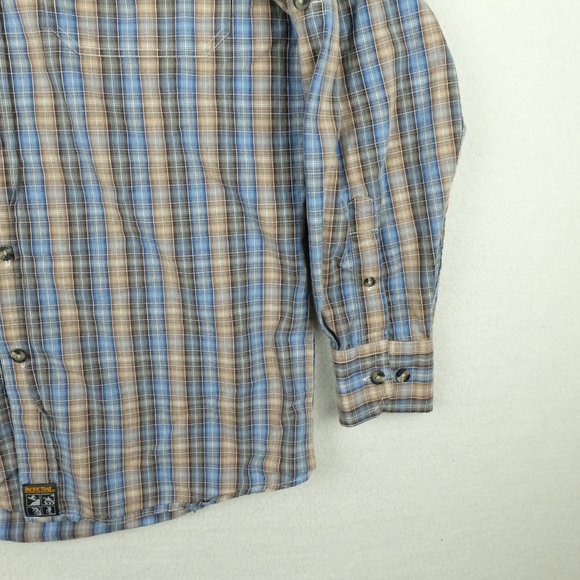 Pacific Trail Mens Button Up Shirt Small Blue Beige Check Striped Outdoor Retro - Picture 4 of 13